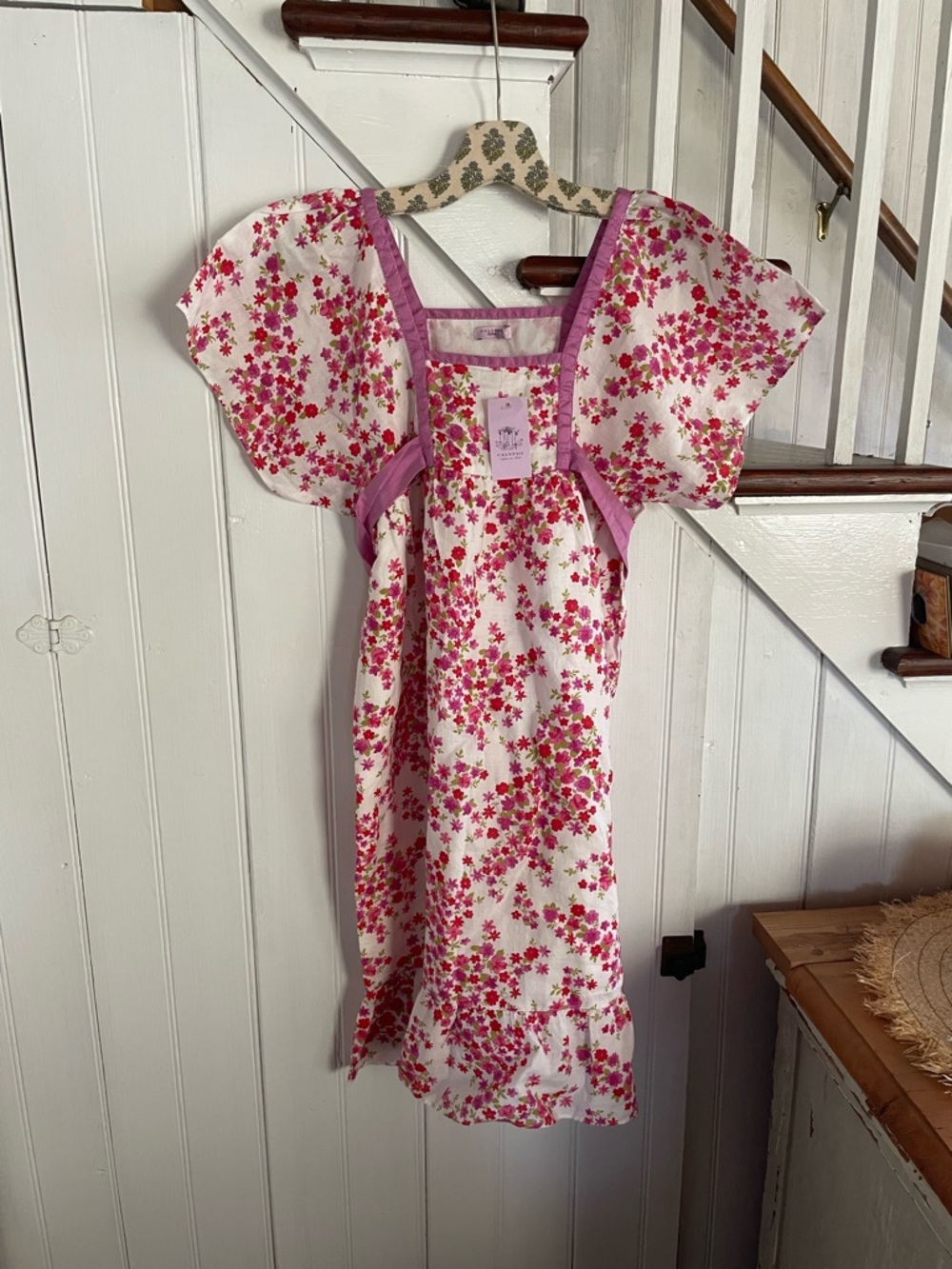 Pink Floral Girls's Dress - Square Neck Puff Sleeve